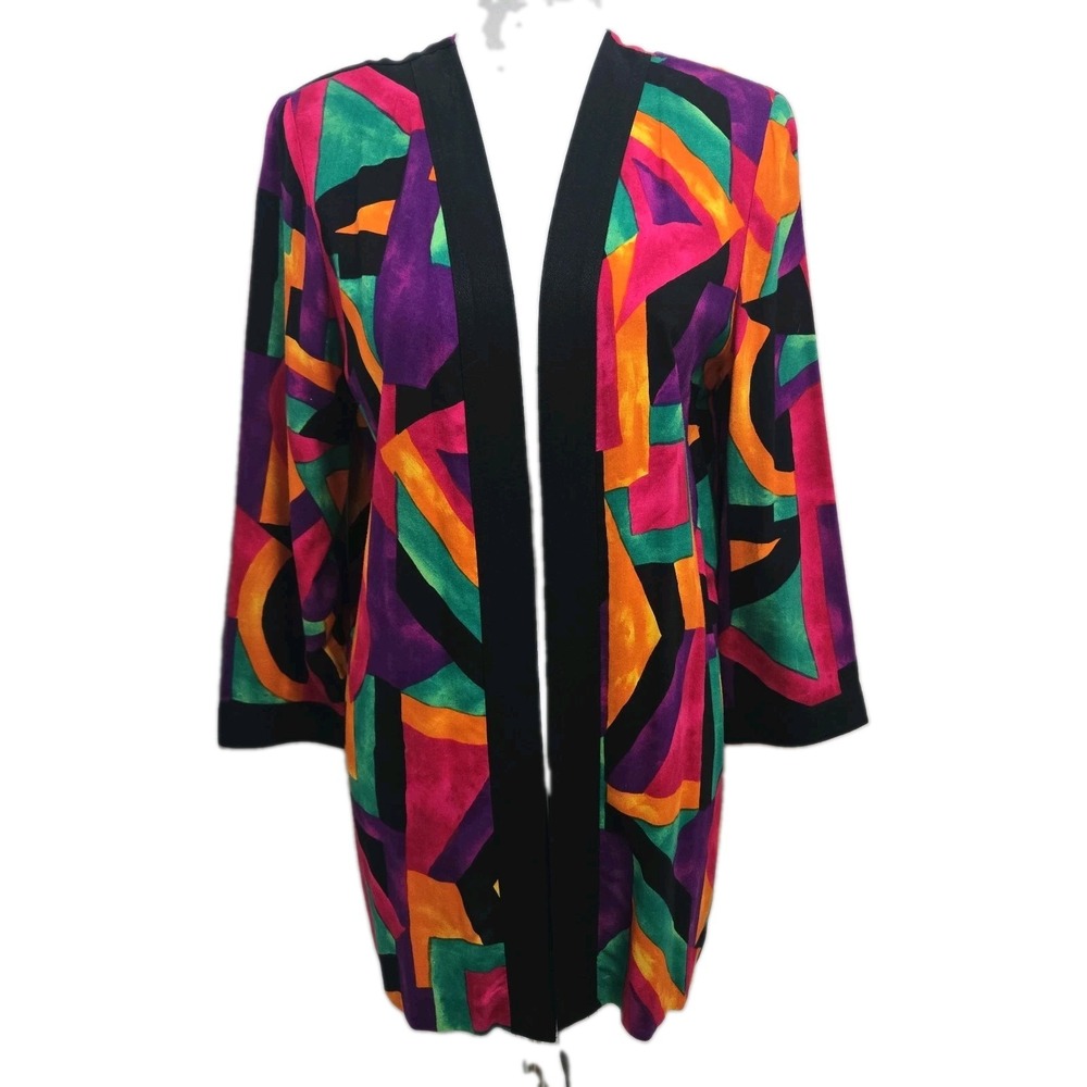 Women's Size 8 Lady Carol Of New York Vintage Open Front Color Block Jacket